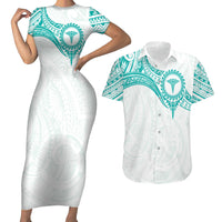 Personalised New Zealand Aotearoa Couples Matching Short Sleeve Bodycon Dress and Hawaiian Shirt Nurse Tribal Teal Version