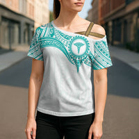 Personalised New Zealand Aotearoa Cross Shoulder Shirt Nurse Tribal Teal Version LT05 - Polynesian Pride