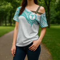 Personalised New Zealand Aotearoa Cross Shoulder Shirt Nurse Tribal Teal Version LT05 - Polynesian Pride