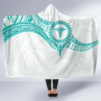 New Zealand Aotearoa Hooded Blanket Nurse Tribal Teal Version LT05 One Size Teal - Polynesian Pride