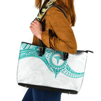 New Zealand Aotearoa Leather Tote Bag Nurse Tribal Teal Version LT05 Teal - Polynesian Pride