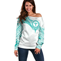 Personalised New Zealand Aotearoa Off Shoulder Sweater Nurse Tribal Teal Version LT05 Women Teal - Polynesian Pride