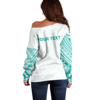 Personalised New Zealand Aotearoa Off Shoulder Sweater Nurse Tribal Teal Version LT05 - Polynesian Pride