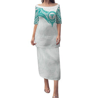 Personalised New Zealand Aotearoa Puletasi Nurse Tribal Teal Version LT05 Long Dress Teal - Polynesian Pride
