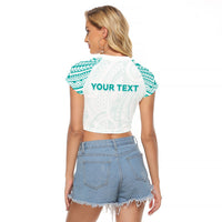 Personalised New Zealand Aotearoa Raglan Cropped T Shirt Nurse Tribal Teal Version LT05 - Polynesian Pride
