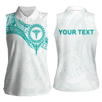 Personalised New Zealand Aotearoa Women Sleeveless Polo Shirt Nurse Tribal Teal Version