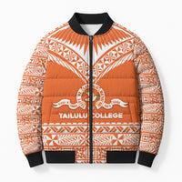 Personalised Tonga Tailulu College Bomber Puffer Jacket Tongan Kupesi Pattern LT05 Unisex Orange - Polynesian Pride