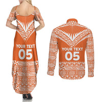 Personalised Tonga Tailulu College Couples Matching Summer Maxi Dress and Long Sleeve Button Shirt Tongan Kupesi Pattern LT05 - Polynesian Pride