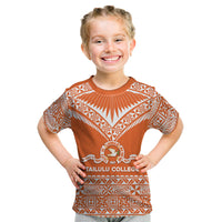 Personalised Tonga Tailulu College Kid T Shirt Tongan Kupesi Pattern LT05 Orange - Polynesian Pride