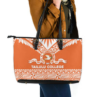 Tonga Tailulu College Leather Tote Bag Tongan Kupesi Pattern LT05 - Polynesian Pride