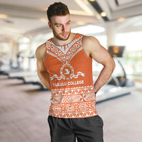 Personalised Tonga Tailulu College Men Tank Top Tongan Kupesi Pattern LT05 Orange - Polynesian Pride