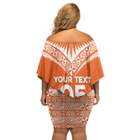 Personalised Tonga Tailulu College Off Shoulder Short Dress Tongan Kupesi Pattern LT05 - Polynesian Pride