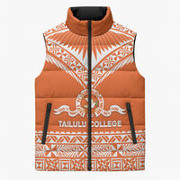 Personalised Tonga Tailulu College Sleeveless Puffer Jacket Tongan Kupesi Pattern LT05 Unisex Orange - Polynesian Pride