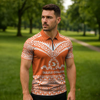 Personalised Tonga Tailulu College Zipper Polo Shirt Tongan Kupesi Pattern LT05 - Polynesian Pride
