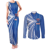 Personalised Hawaii 808 Couples Matching Tank Maxi Dress and Long Sleeve Button Shirt Unique Style LT05 Blue - Polynesian Pride