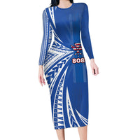 Personalised Hawaii 808 Long Sleeve Bodycon Dress Unique Style LT05 Long Dress Blue - Polynesian Pride