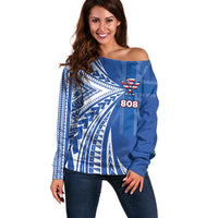 Personalised Hawaii 808 Off Shoulder Sweater Unique Style LT05 Women Blue - Polynesian Pride