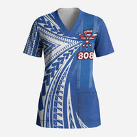 Personalised Hawaii 808 Scrub Top Unique Style LT05 Adult Blue - Polynesian Pride