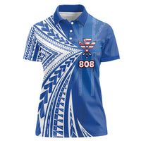 Personalised Hawaii 808 Women Polo Shirt Unique Style LT05 Female Blue - Polynesian Pride