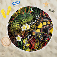 Vanuatu And Australia Aboriginal Beach Blanket Iguana And Kangaroo Together LT05 One Size 150cm Black - Polynesian Pride