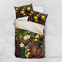 Vanuatu And Australia Aboriginal Bedding Set Iguana And Kangaroo Together LT05 US Twin 172cm x 218cm Black - Polynesian Pride