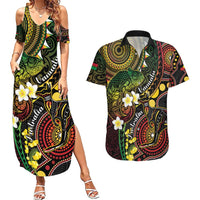 Vanuatu And Australia Aboriginal Couples Matching Summer Maxi Dress and Hawaiian Shirt Iguana And Kangaroo Together LT05 Black - Polynesian Pride