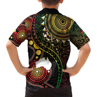 Vanuatu And Australia Aboriginal Family Matching Off Shoulder Maxi Dress and Hawaiian Shirt Iguana And Kangaroo Together