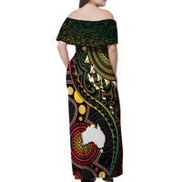 Vanuatu And Australia Aboriginal Off Shoulder Maxi Dress Iguana And Kangaroo Together LT05 - Polynesian Pride