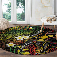 Vanuatu And Australia Aboriginal Round Carpet Iguana And Kangaroo Together