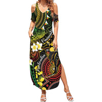 Vanuatu And Australia Aboriginal Summer Maxi Dress Iguana And Kangaroo Together LT05 Women Black - Polynesian Pride