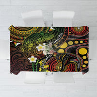 Vanuatu And Australia Aboriginal Tablecloth Iguana And Kangaroo Together LT05 Black - Polynesian Pride
