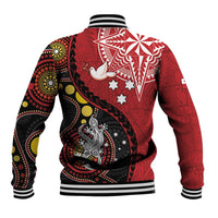 Tonga Ngatu And Australia Aboriginal Baseball Jacket Tongan Dove And Kangaroo Together LT05 - Polynesian Pride