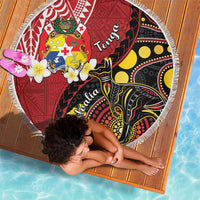 Tonga Ngatu And Australia Aboriginal Beach Blanket Tongan Dove And Kangaroo Together LT05 - Polynesian Pride