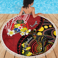 Tonga Ngatu And Australia Aboriginal Beach Blanket Tongan Dove And Kangaroo Together LT05 - Polynesian Pride