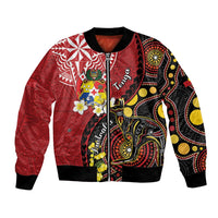 Tonga Ngatu And Australia Aboriginal Bomber Jacket Tongan Dove And Kangaroo Together LT05 Unisex Red - Polynesian Pride