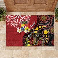 Tonga Ngatu And Australia Aboriginal Rubber Doormat Tongan Dove And Kangaroo Together LT05 Red - Polynesian Pride
