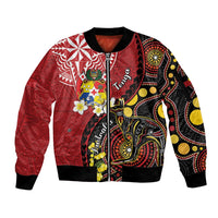 Tonga Ngatu And Australia Aboriginal Sleeve Zip Bomber Jacket Tongan Dove And Kangaroo Together LT05 Unisex Red - Polynesian Pride