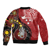 Tonga Ngatu And Australia Aboriginal Sleeve Zip Bomber Jacket Tongan Dove And Kangaroo Together LT05 - Polynesian Pride