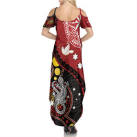 Tonga Ngatu And Australia Aboriginal Summer Maxi Dress Tongan Dove And Kangaroo Together LT05 - Polynesian Pride