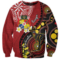 Tonga Ngatu And Australia Aboriginal Sweatshirt Tongan Dove And Kangaroo Together LT05 Unisex Red - Polynesian Pride