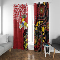 Tonga Ngatu And Australia Aboriginal Window Curtain Tongan Dove And Kangaroo Together LT05 With Grommets Red - Polynesian Pride