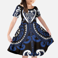 Custom Aotearoa Ngati Tuwharetoa Family Matching Long Sleeve Bodycon Dress and Hawaiian Shirt Maori Tribal Pattern LT05 Daughter's Dress Navy - Polynesian Pride