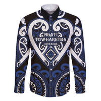 Custom Aotearoa Ngati Tuwharetoa Family Matching Puletasi and Hawaiian Shirt Maori Tribal Pattern LT05 Dad's Shirt - Long Sleeve Navy - Polynesian Pride