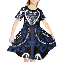 Custom Aotearoa Ngati Tuwharetoa Kid Short Sleeve Dress Maori Tribal Pattern