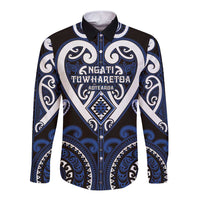 Custom Aotearoa Ngati Tuwharetoa Long Sleeve Button Shirt Maori Tribal Pattern LT05 Unisex Navy - Polynesian Pride