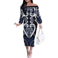 Custom Aotearoa Ngati Tuwharetoa Off The Shoulder Long Sleeve Dress Maori Tribal Pattern