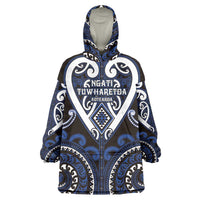 Custom Aotearoa Ngati Tuwharetoa Wearable Blanket Hoodie Maori Tribal Pattern LT05 One Size Navy - Polynesian Pride