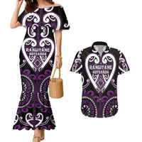 Custom Aotearoa Rangitane Couples Matching Mermaid Dress and Hawaiian Shirt Maori Tribal Pattern LT05 Purple - Polynesian Pride