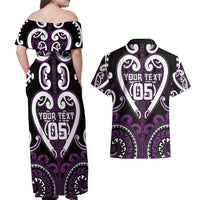Custom Aotearoa Rangitane Couples Matching Off Shoulder Maxi Dress and Hawaiian Shirt Maori Tribal Pattern LT05 - Polynesian Pride