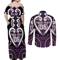 Custom Aotearoa Rangitane Couples Matching Off Shoulder Maxi Dress and Long Sleeve Button Shirt Maori Tribal Pattern LT05 - Polynesian Pride